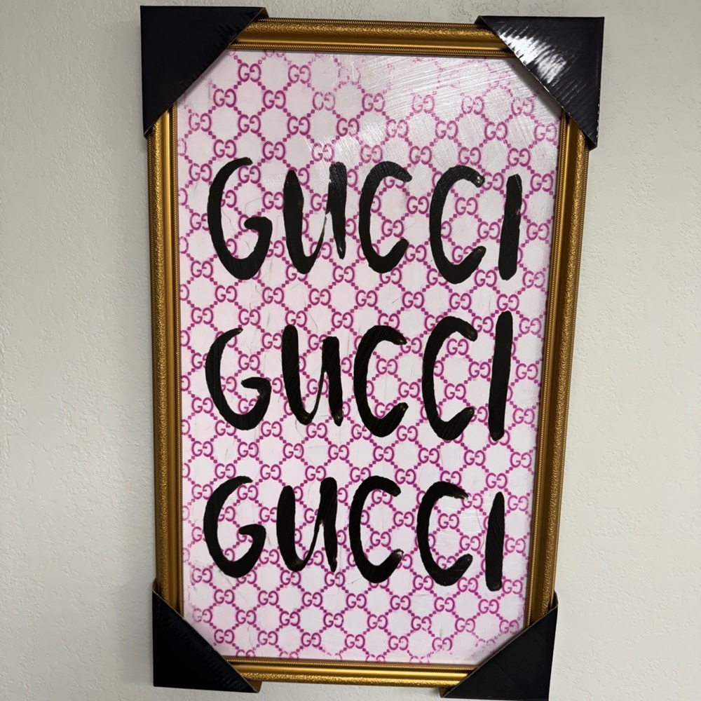 Gucci Pink and Gold Framed Art